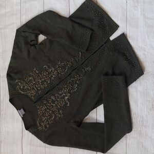 ANN TAYLOR MERINO WOOL BLEND BEADED CARDIGAN